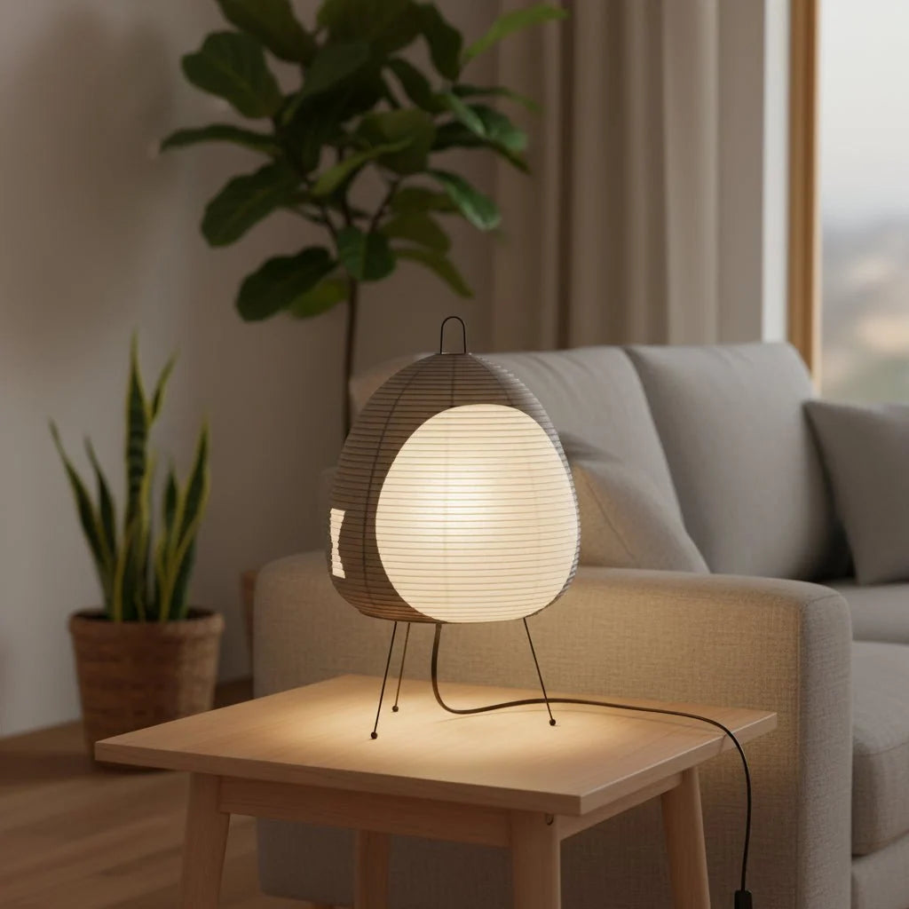 Table Lamp Rice Paper Shade Soft Glare-Free Light