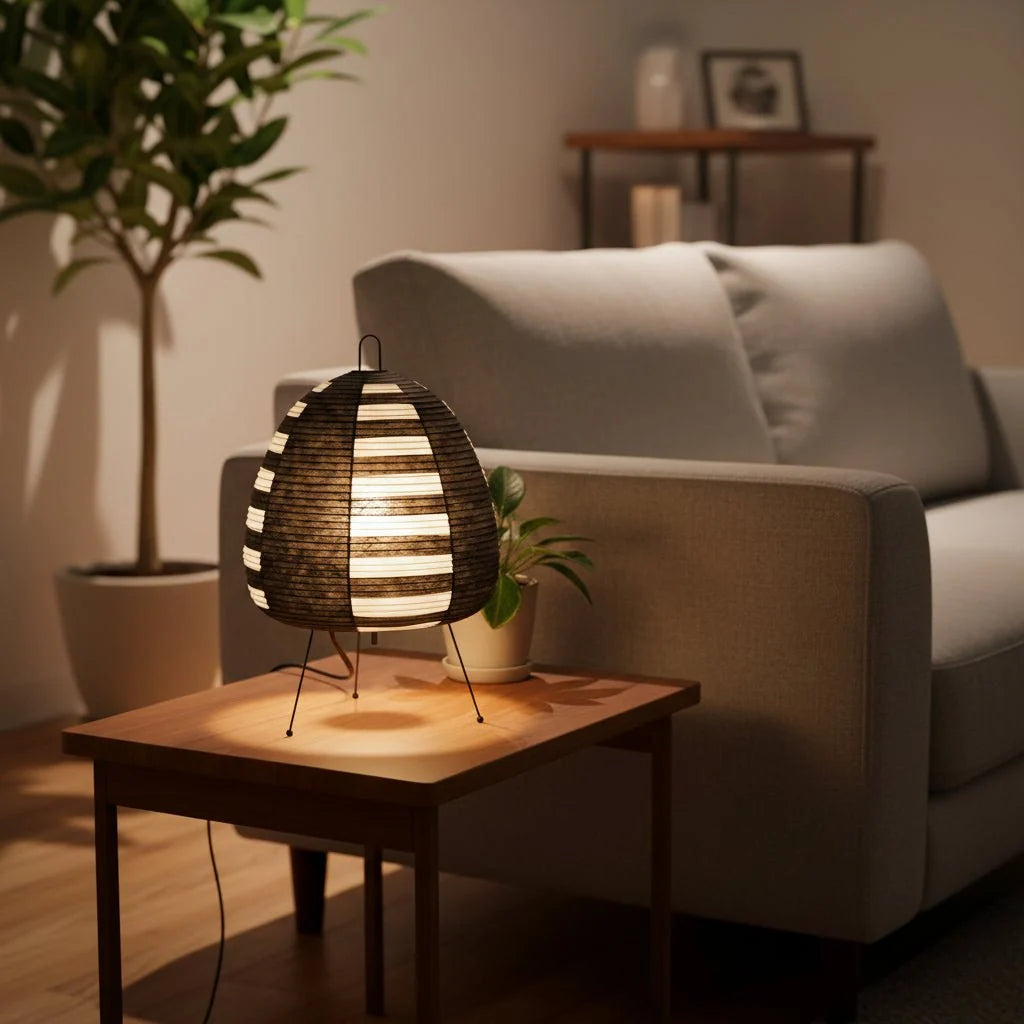 Table Lamp Rice Paper Shade Soft Glare-Free Light