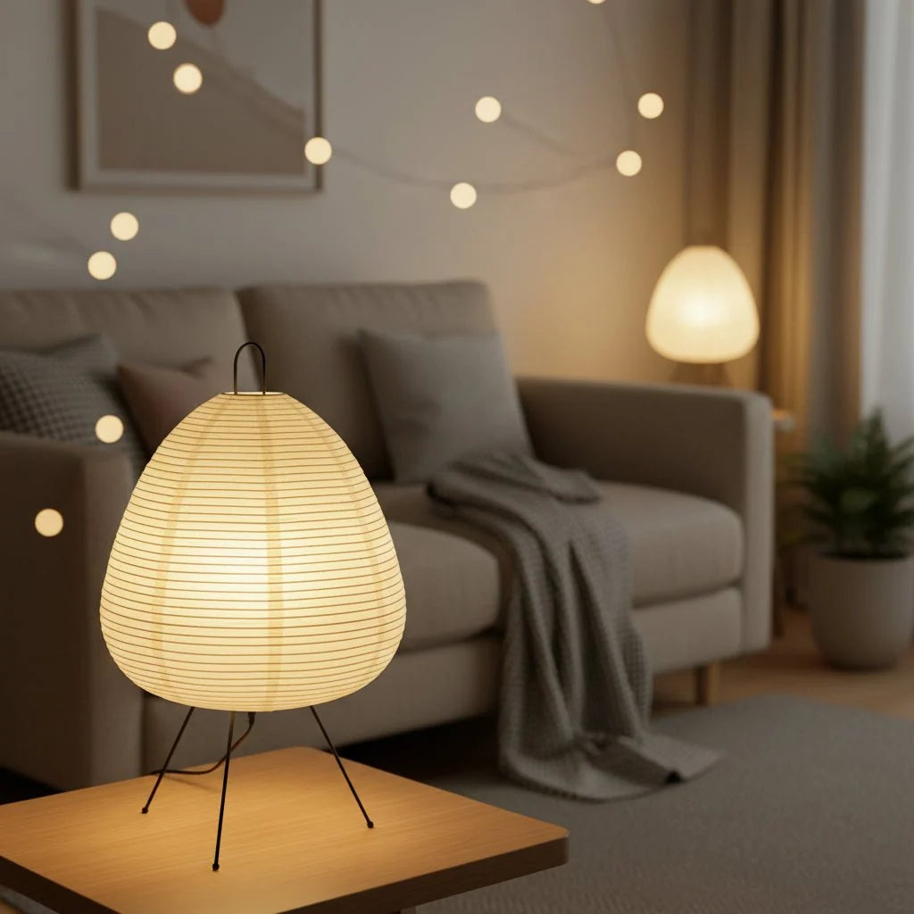Table Lamp Rice Paper Shade Soft Glare-Free Light