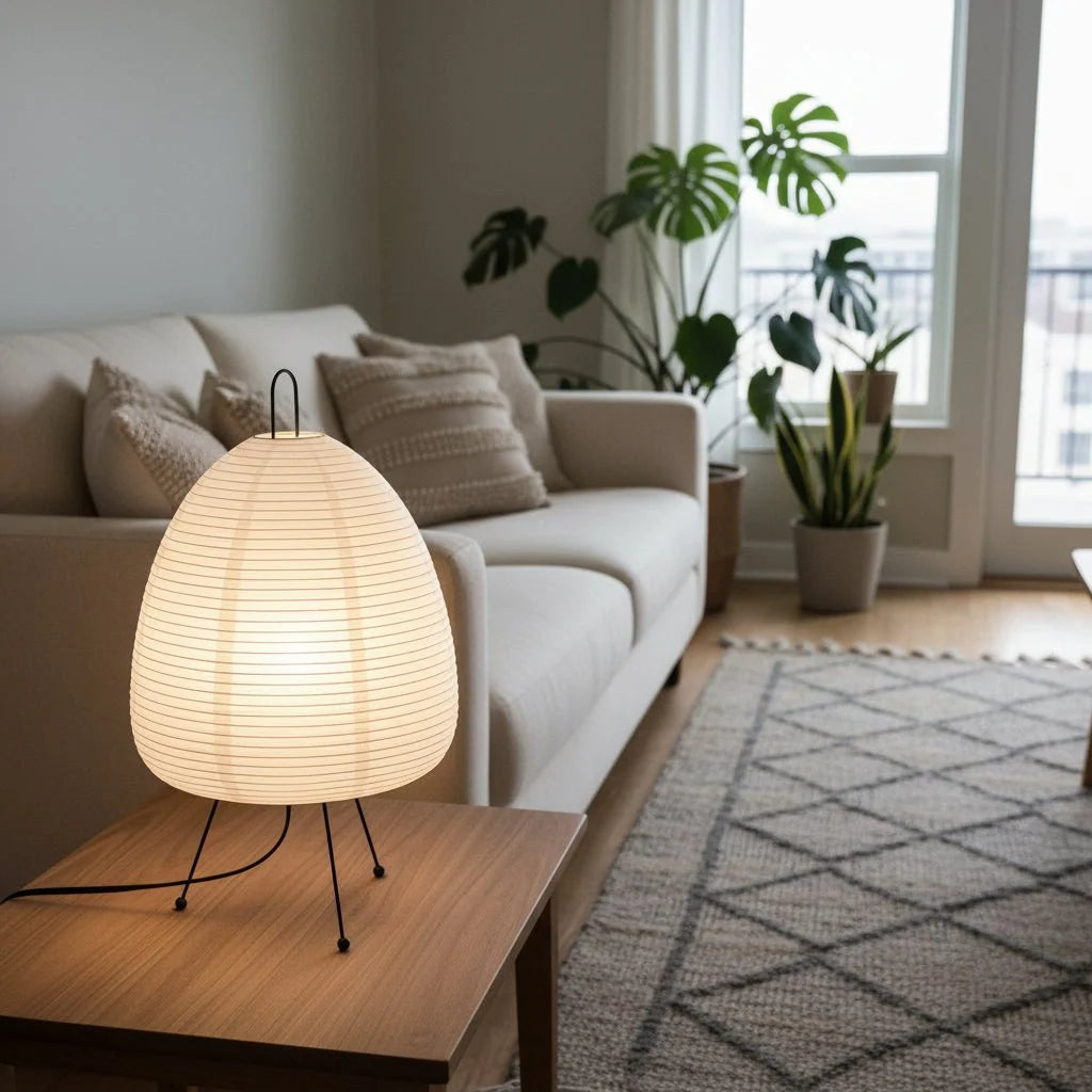 Table Lamp Rice Paper Shade Soft Glare-Free Light