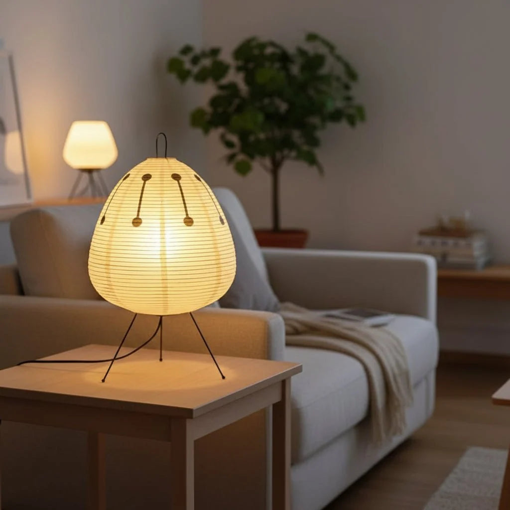 Table Lamp Rice Paper Shade Soft Glare-Free Light
