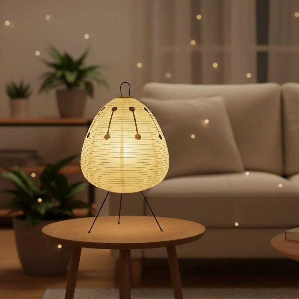 Table Lamp Rice Paper Shade Soft Glare-Free Light