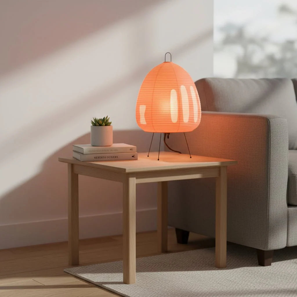 Table Lamp Rice Paper Shade Soft Glare-Free Light