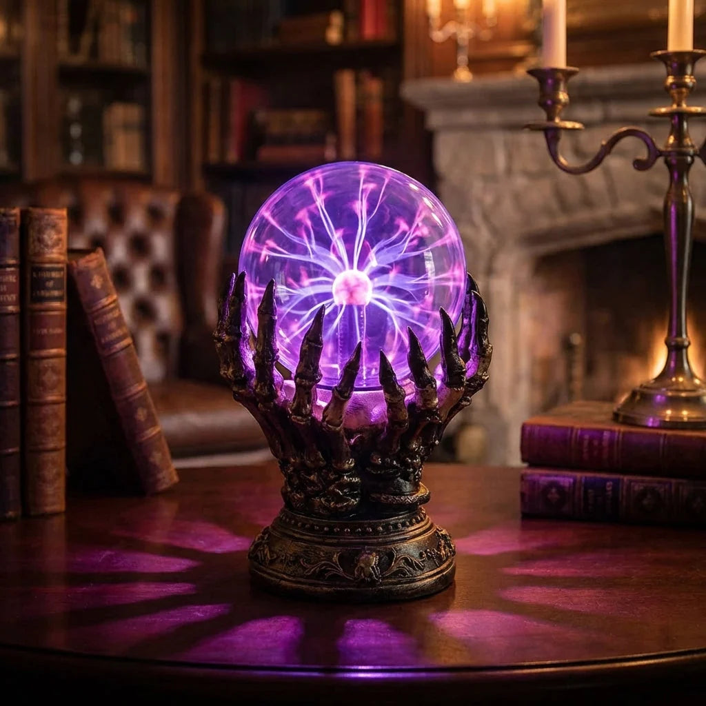 Table Lamp Skeletal Hand Touch-Activated Plasma Globe