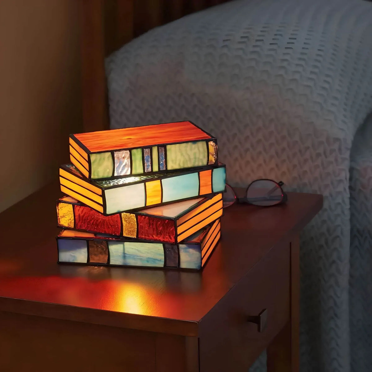 Table Lamp Stained Glass Book-Shaped Warm Diffused Light