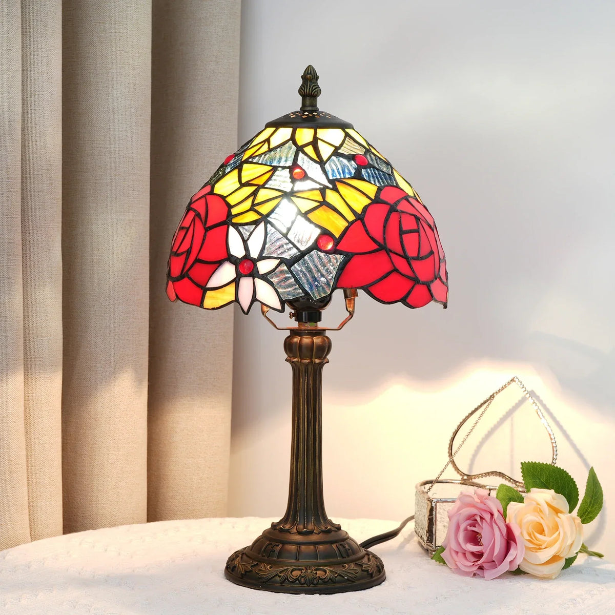 Table Lamp Stained Glass Shade E27 Socket Warm Ambient Light