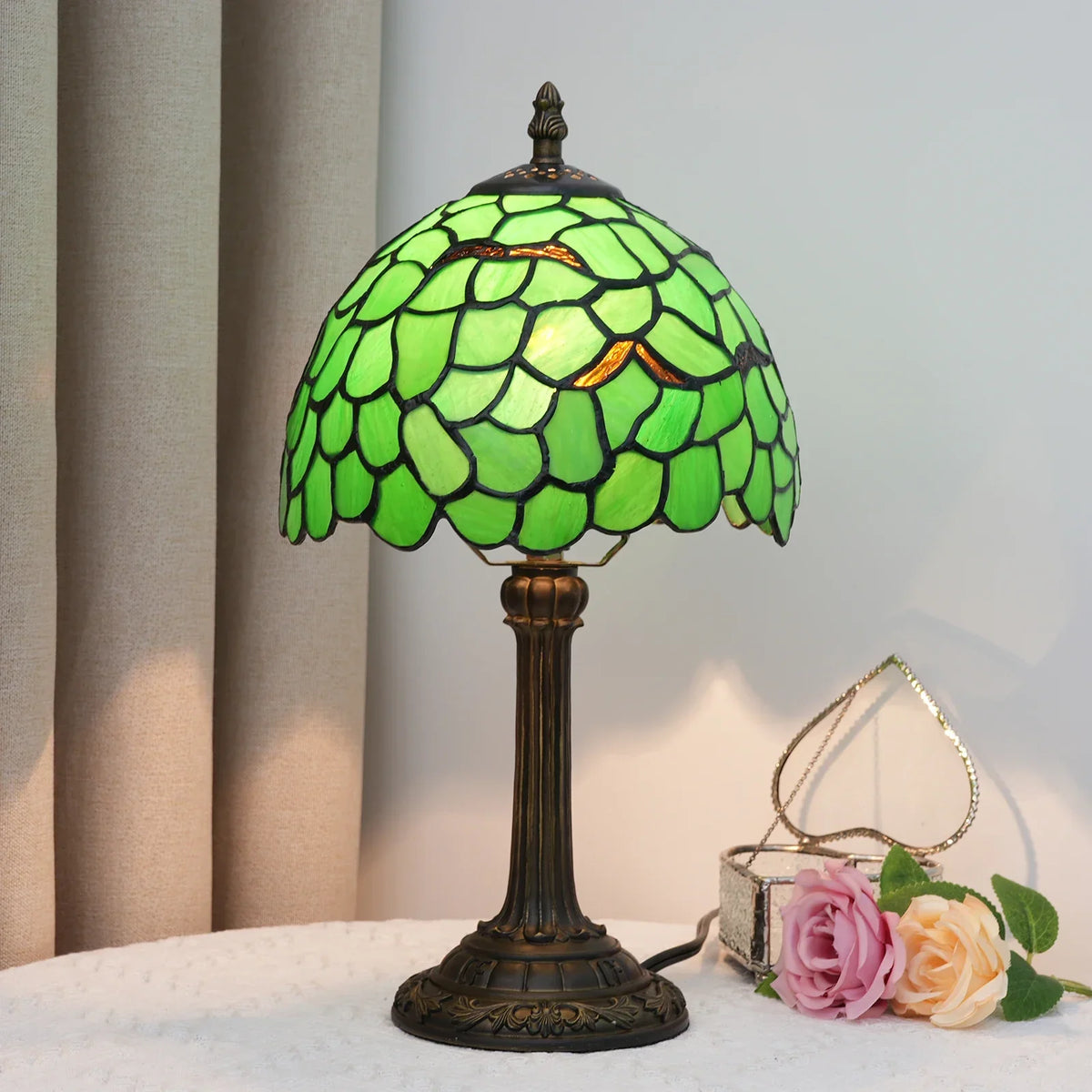 Table Lamp Stained Glass Shade E27 Socket Warm Ambient Light