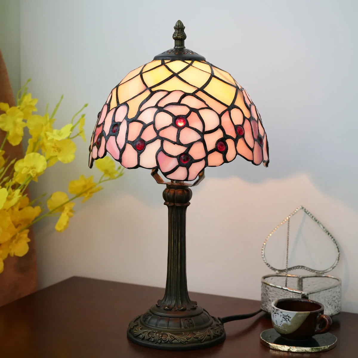 Table Lamp Stained Glass Shade E27 Socket Warm Ambient Light