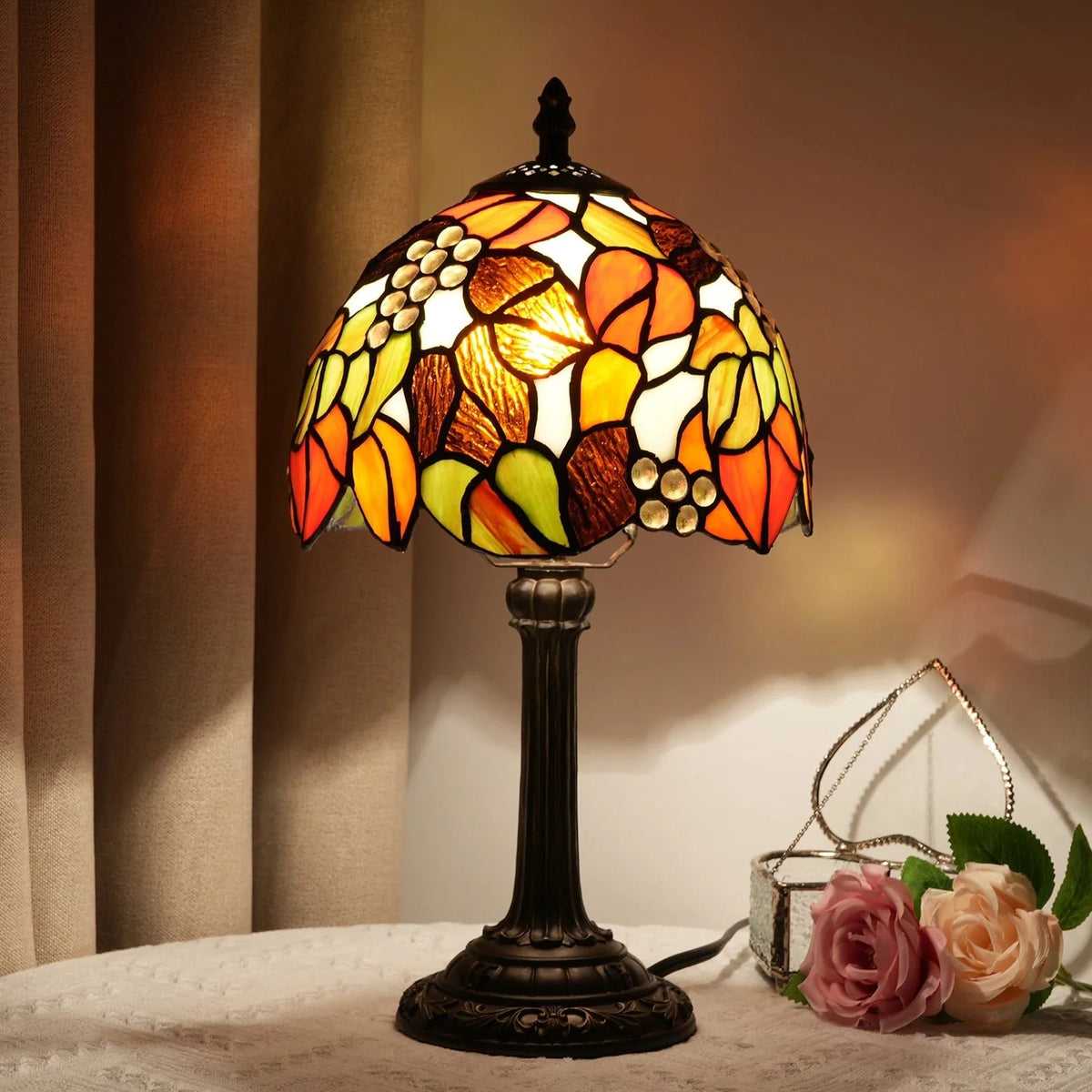 Table Lamp Stained Glass Shade E27 Socket Warm Ambient Light