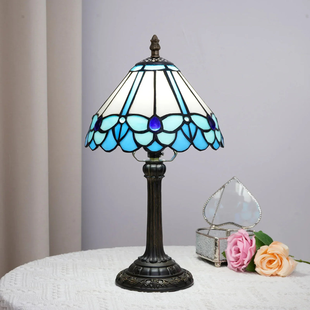 Table Lamp Stained Glass Shade E27 Socket Warm Ambient Light