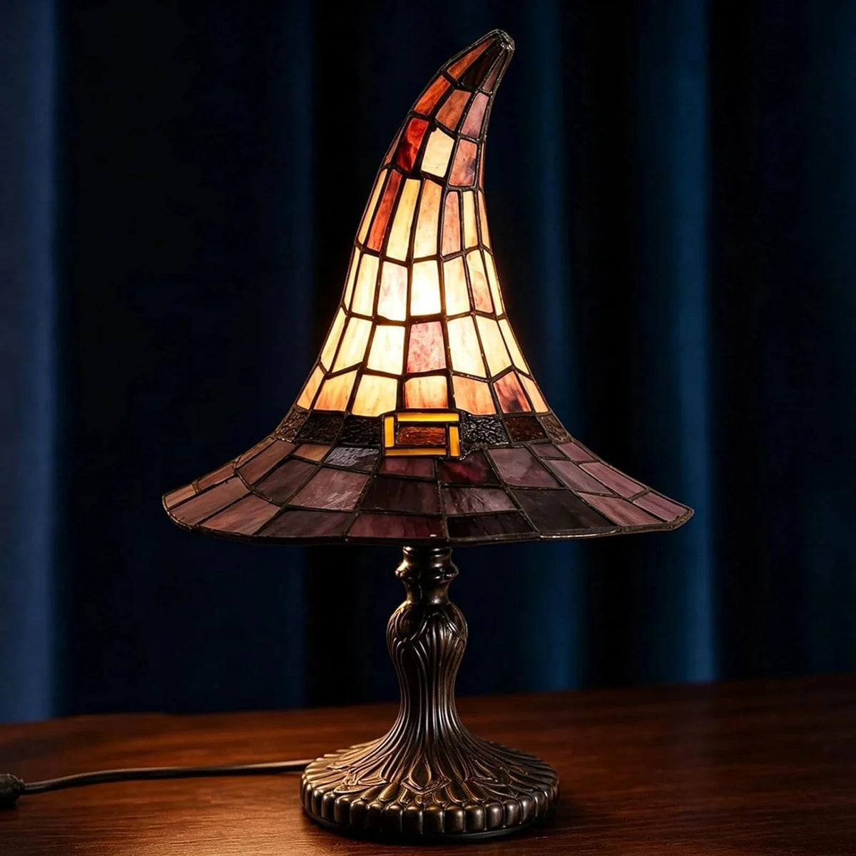Table Lamp Stained Glass Witch Hat USB Powered