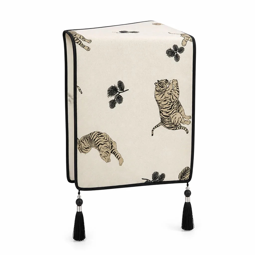 Table Runner Cotton-Linen Blend Stylized Tiger Print Tassels