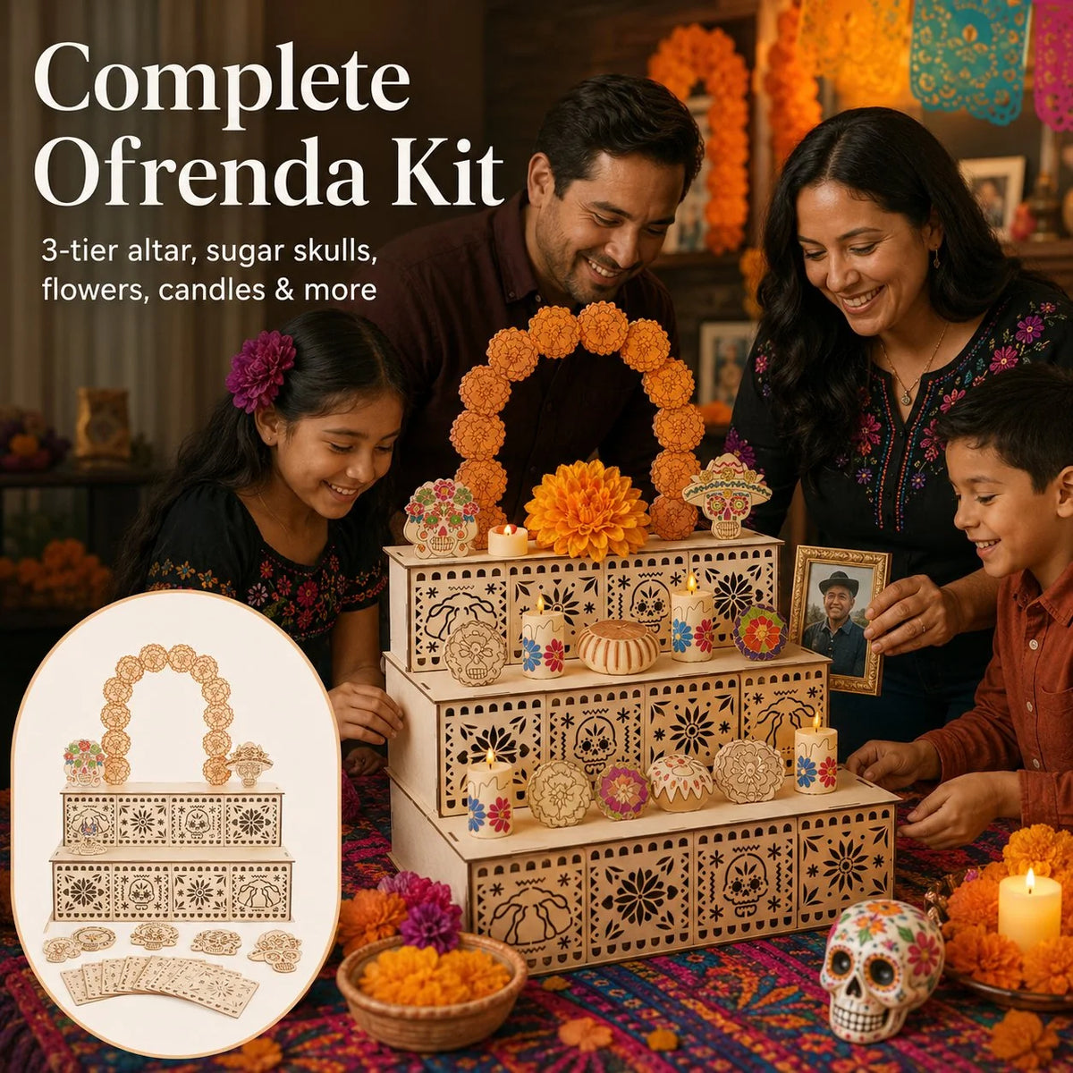 Tabletop Altar Display Wooden Three-Tier Compact Design