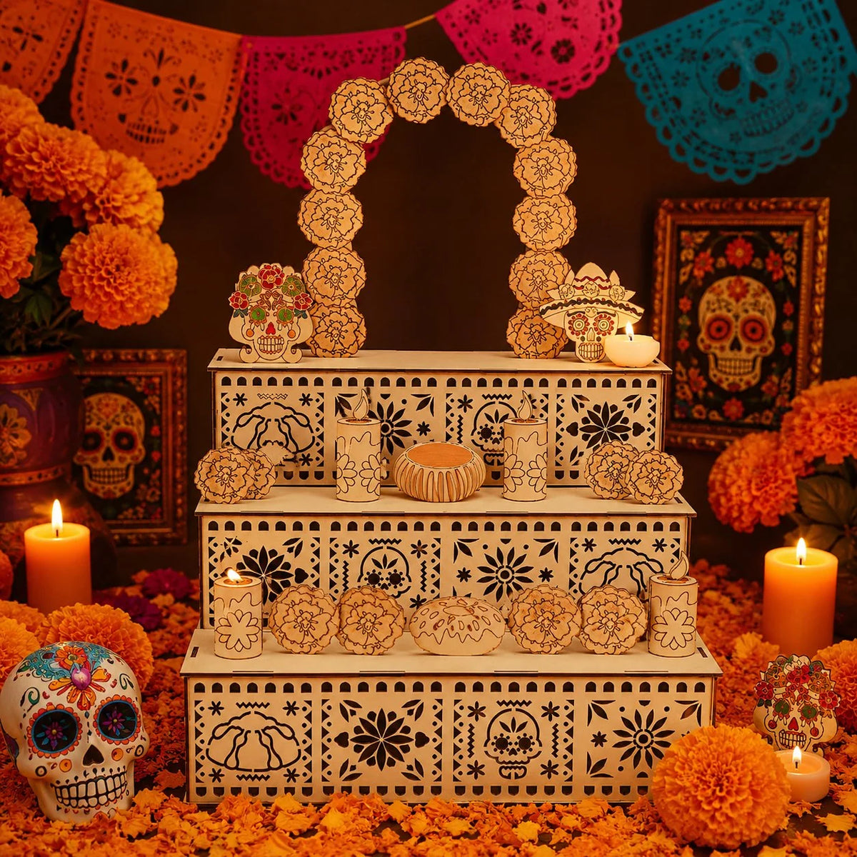 Tabletop Altar Display Wooden Three-Tier Compact Design