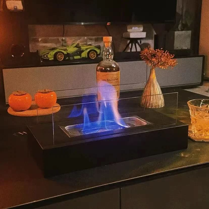 Tabletop Bioethanol Fireplace Portable Tempered Glass & Steel Smoke-Free Burning