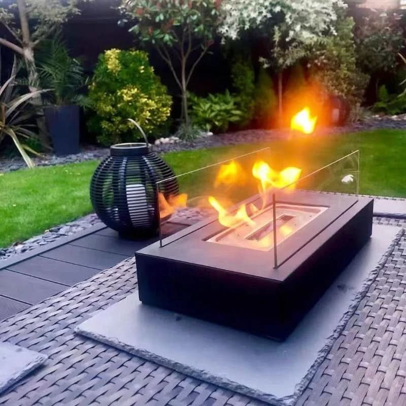 Tabletop Bioethanol Fireplace Portable Tempered Glass & Steel Smoke-Free Burning