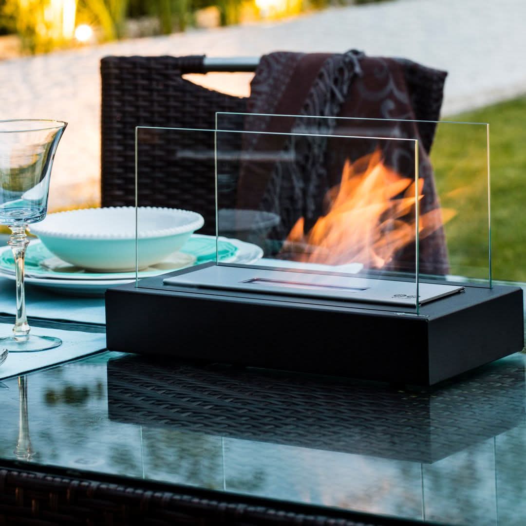 Tabletop Bioethanol Fireplace Portable Tempered Glass & Steel Smoke-Free Burning