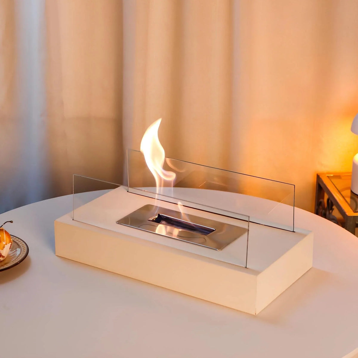 Tabletop Bioethanol Fireplace Portable Tempered Glass & Steel Smoke-Free Burning