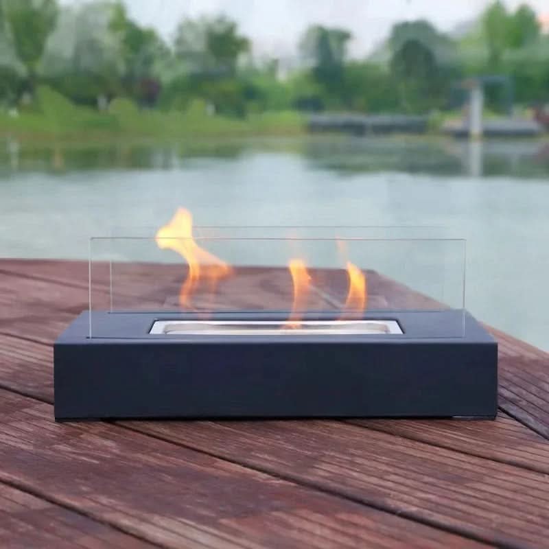 Tabletop Bioethanol Fireplace Portable Tempered Glass & Steel Smoke-Free Burning
