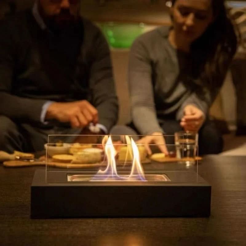 Tabletop Bioethanol Fireplace Portable Tempered Glass & Steel Smoke-Free Burning