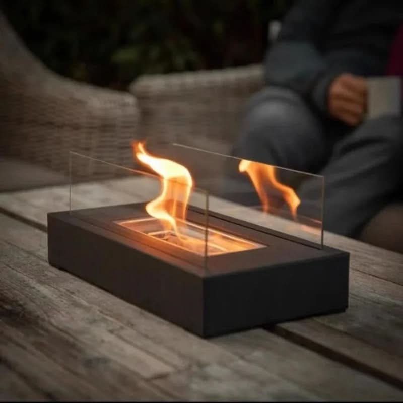 Tabletop Bioethanol Fireplace Portable Tempered Glass & Steel Smoke-Free Burning