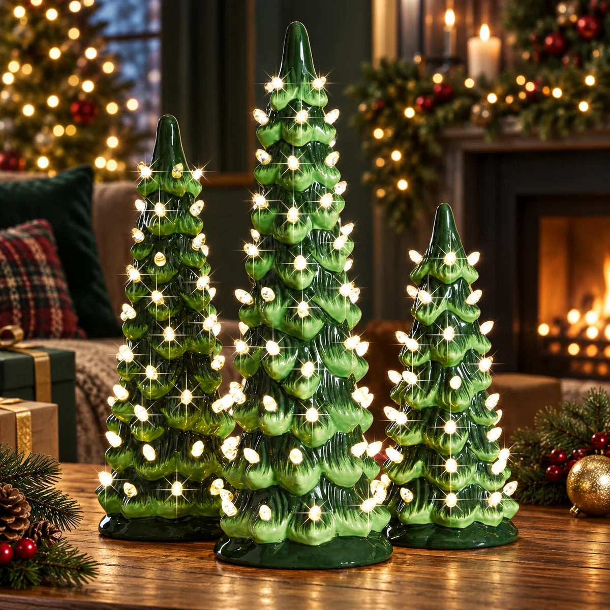 Tabletop Christmas Tree Battery Operated & Hand-Painted