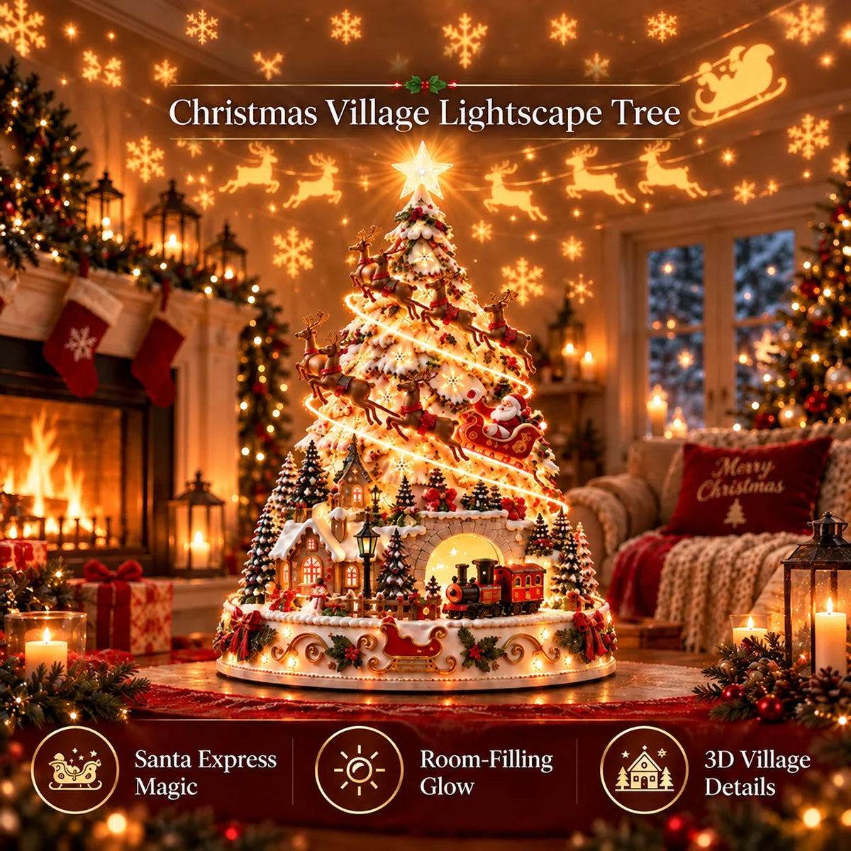 Tabletop Christmas Tree Illuminated Village Projection Lights