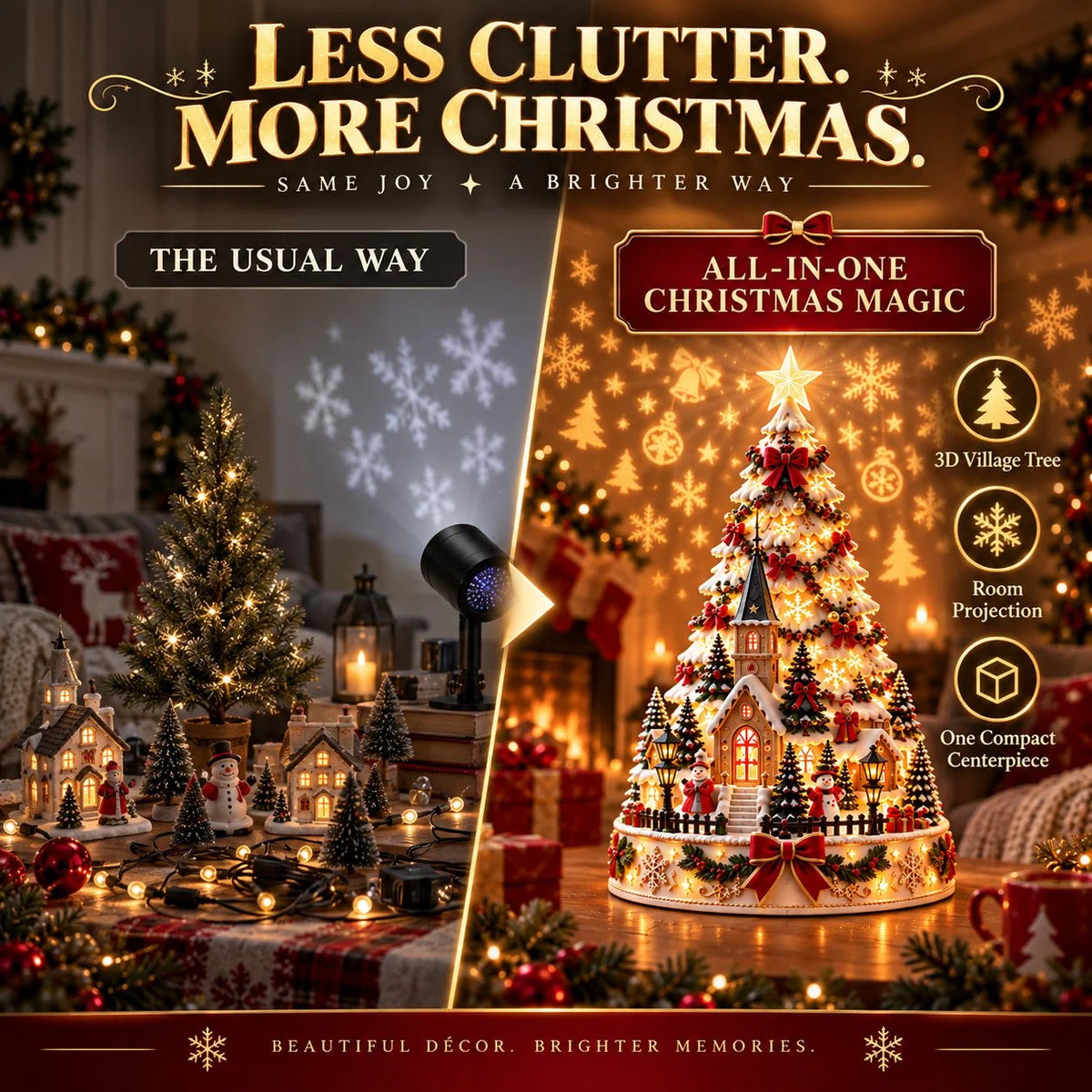 Tabletop Christmas Tree Illuminated Village Projection Lights