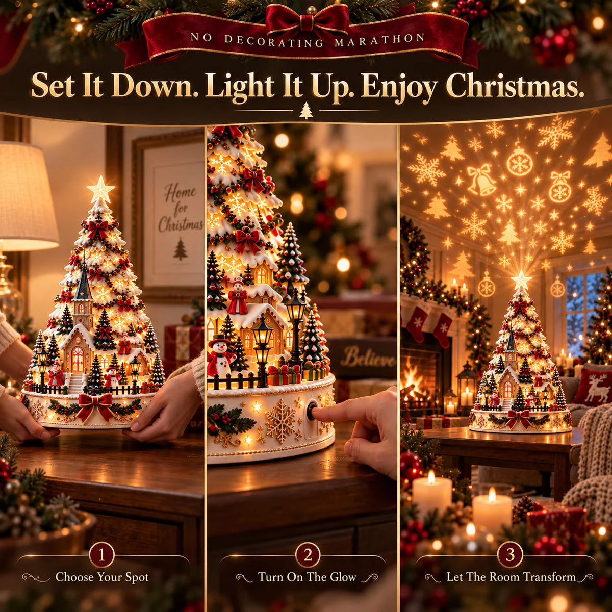 Tabletop Christmas Tree Illuminated Village Projection Lights