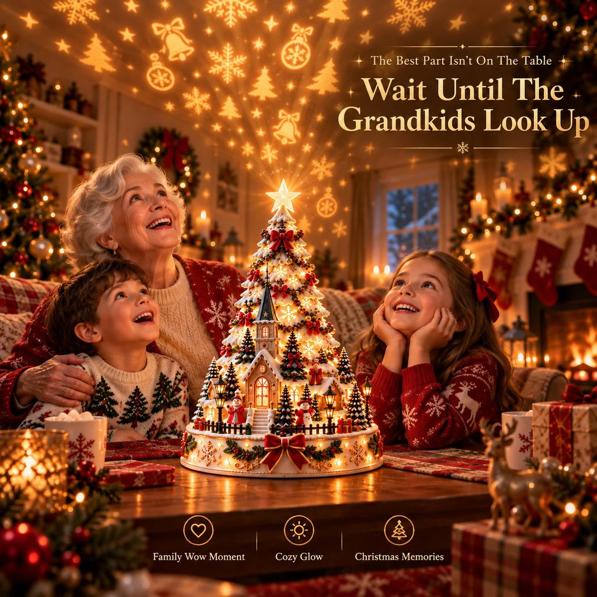 Tabletop Christmas Tree Illuminated Village Projection Lights
