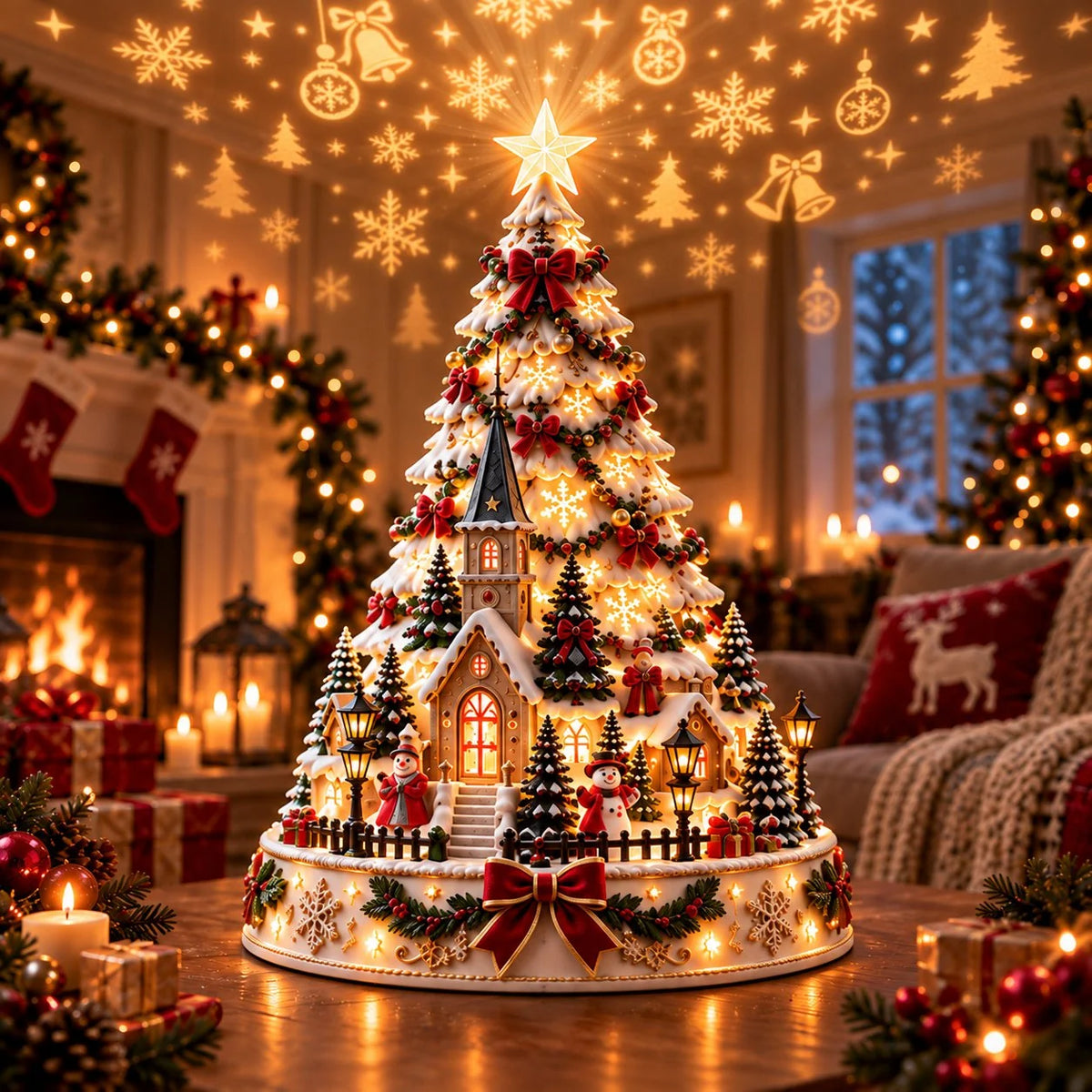 Tabletop Christmas Tree Illuminated Village Projection Lights