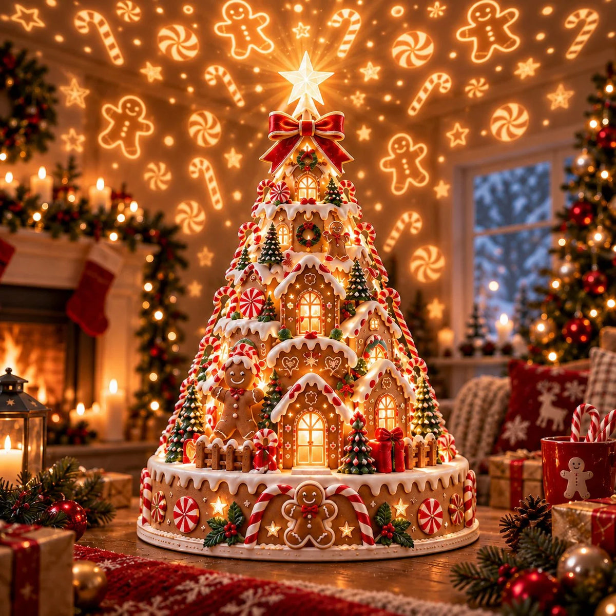 Tabletop Christmas Tree Illuminated Village Projection Lights