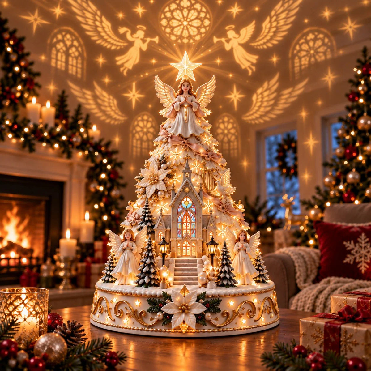 Tabletop Christmas Tree Illuminated Village Projection Lights