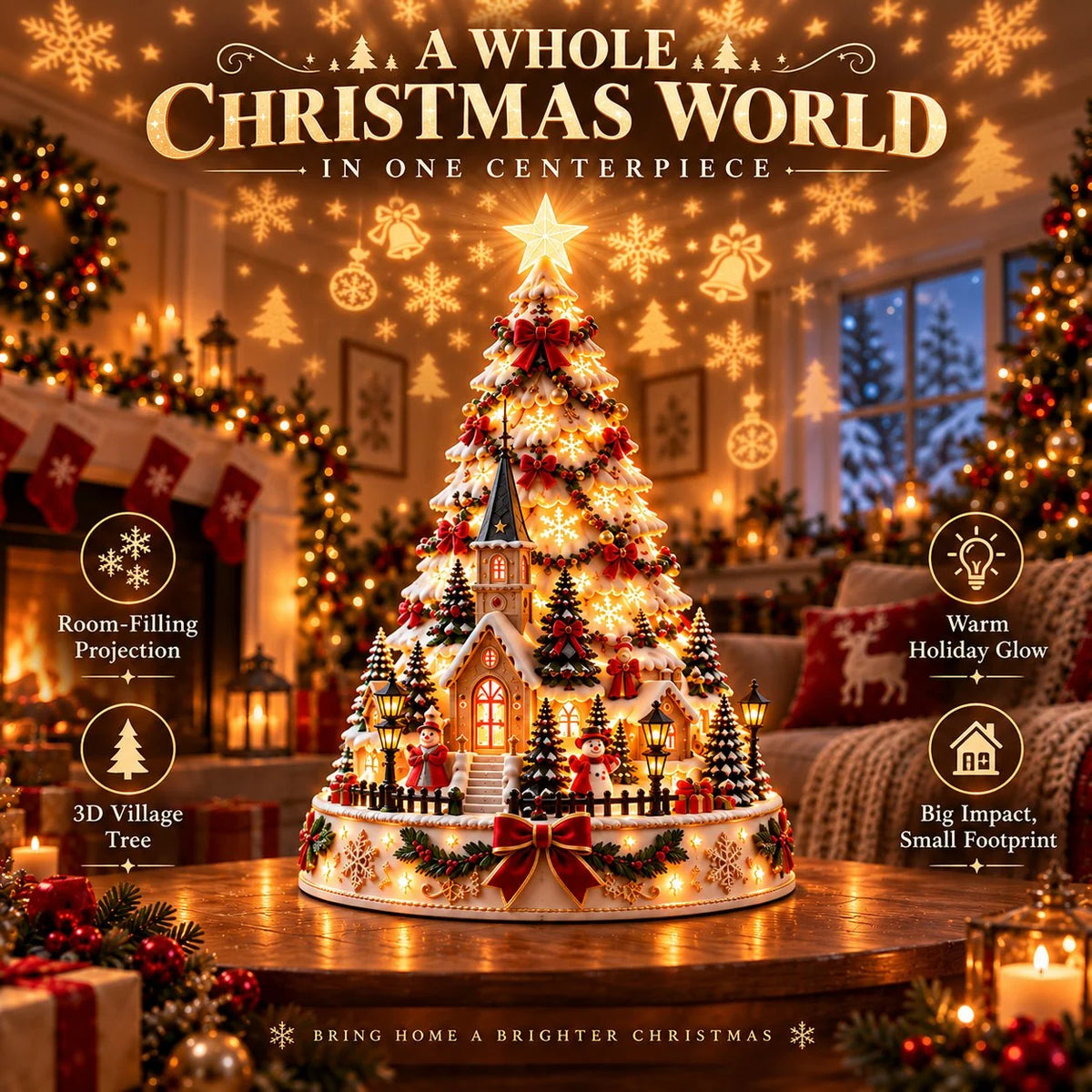 Tabletop Christmas Tree Illuminated Village Projection Lights