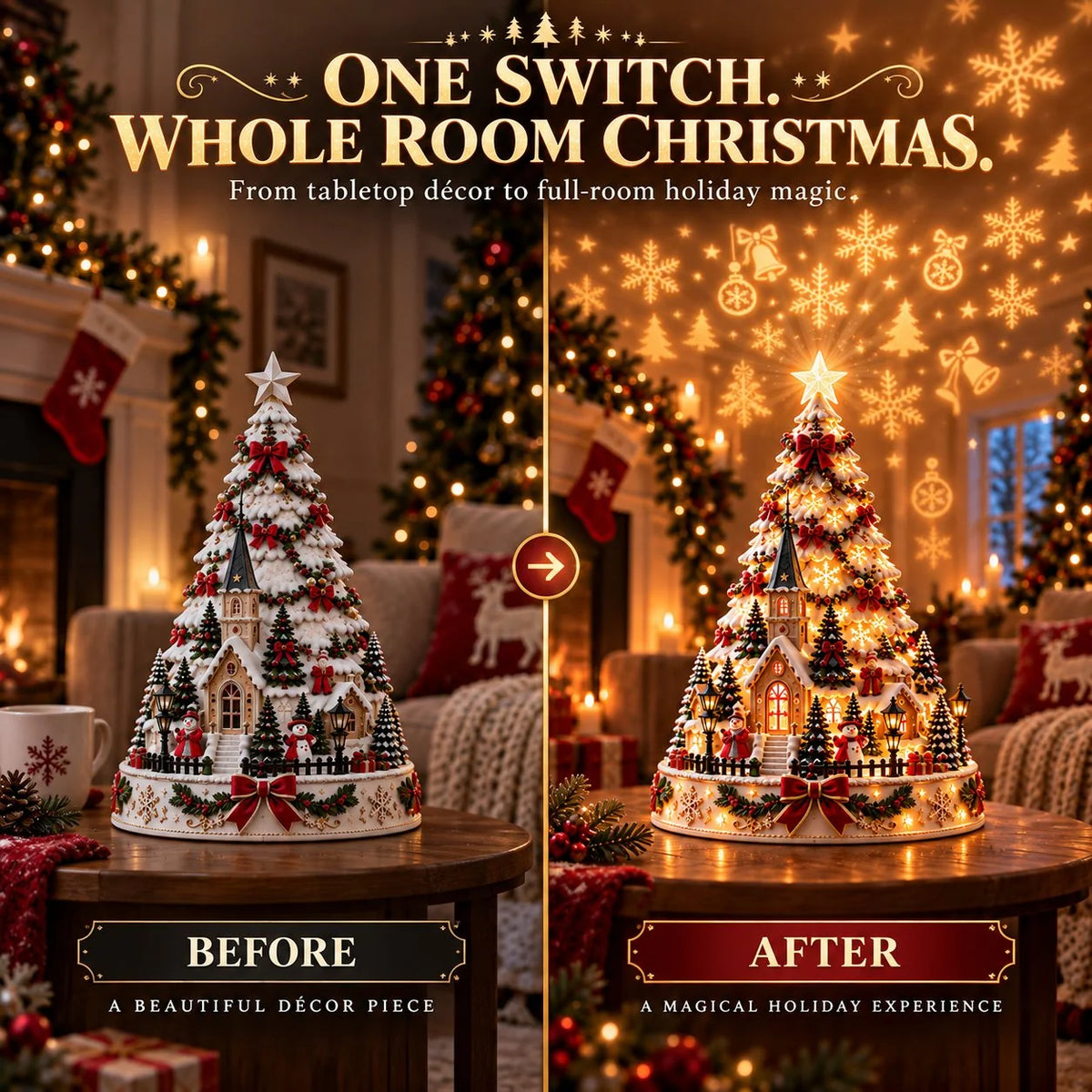 Tabletop Christmas Tree Illuminated Village Projection Lights