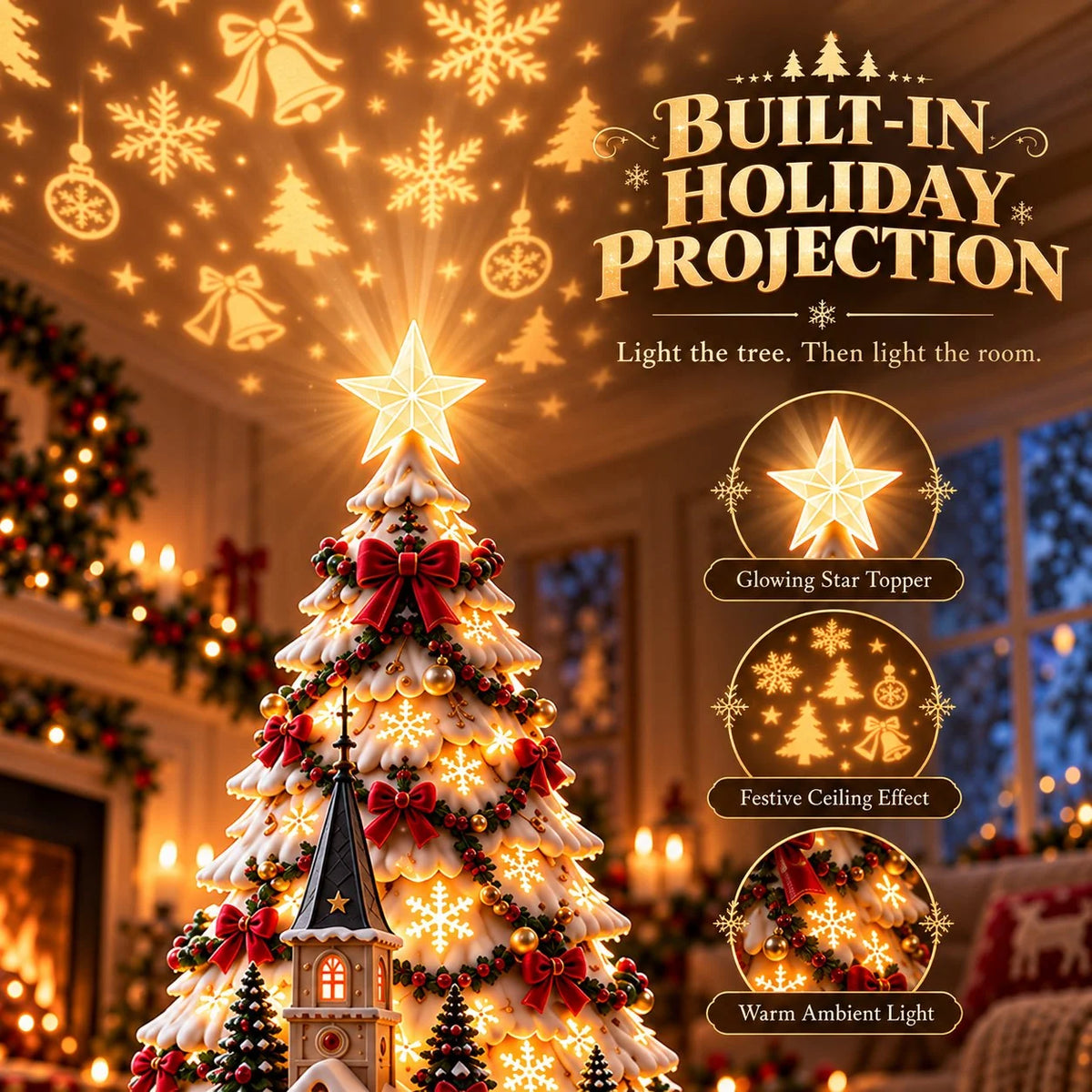 Tabletop Christmas Tree Illuminated Village Projection Lights
