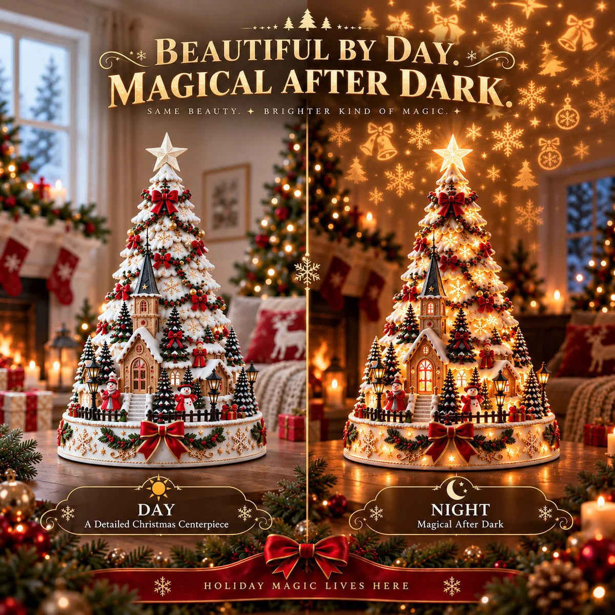 Tabletop Christmas Tree Illuminated Village Projection Lights