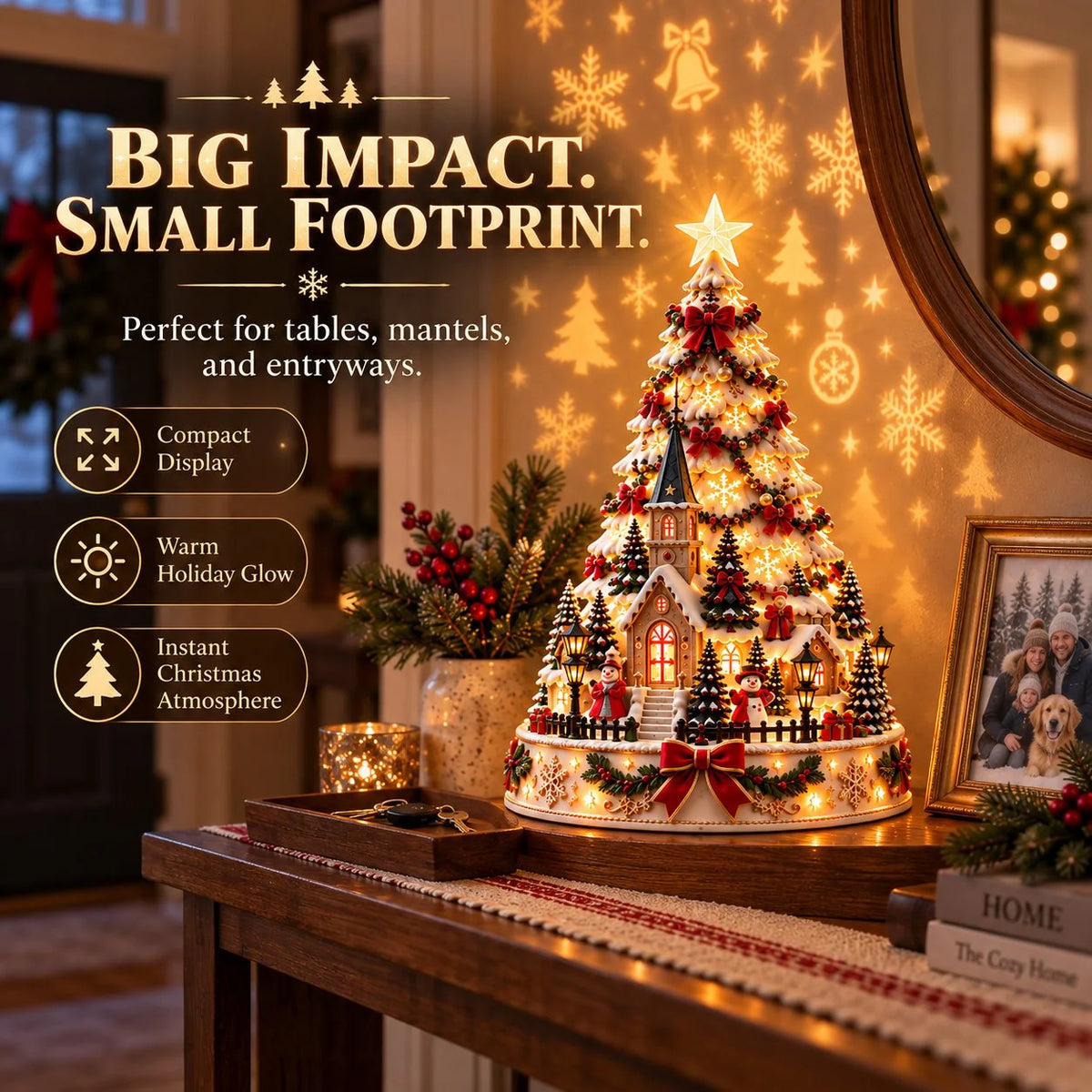 Tabletop Christmas Tree Illuminated Village Projection Lights