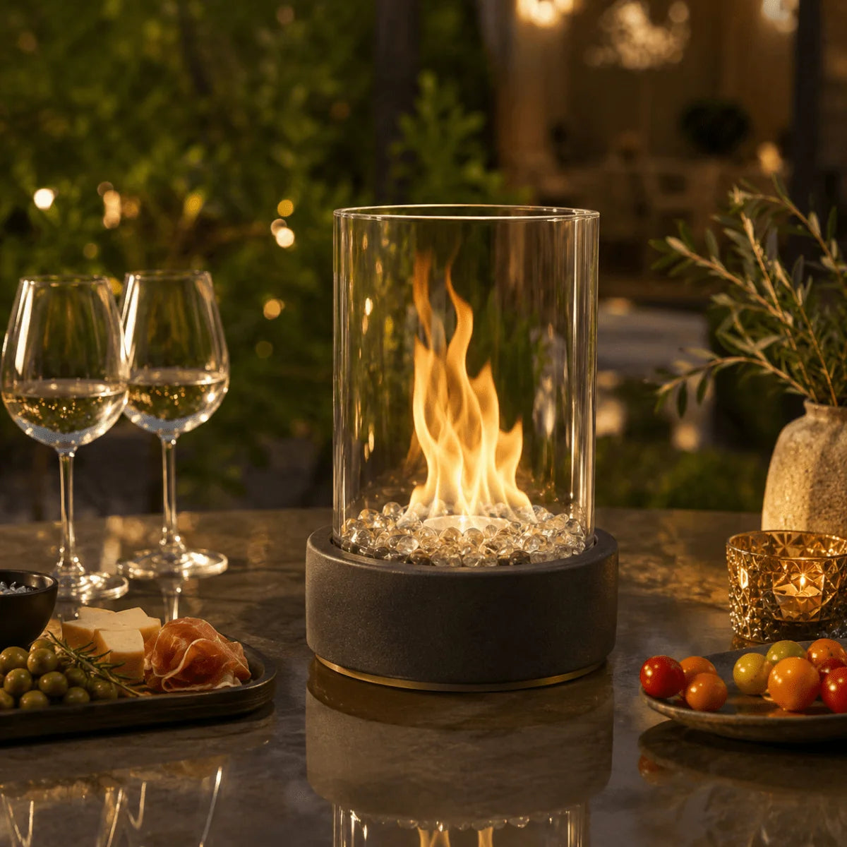 Tabletop Fireplace Bioethanol Fueled Heat-Resistant Glass Panels