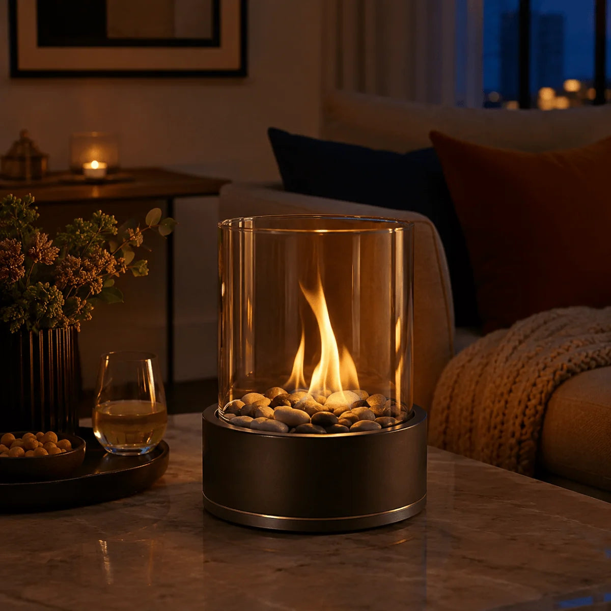 Tabletop Fireplace Bioethanol Fueled Heat-Resistant Glass Panels