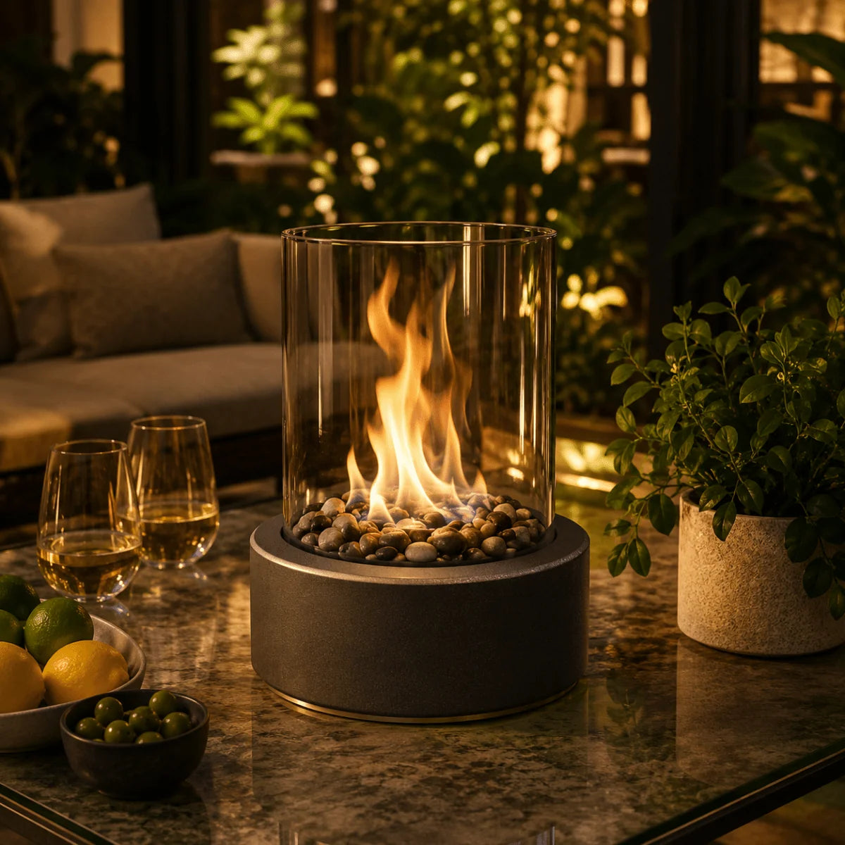 Tabletop Fireplace Bioethanol Fueled Heat-Resistant Glass Panels