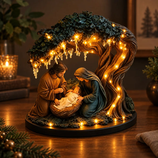 Tabletop Nativity Scene Resin Built-In Warm LED Lights