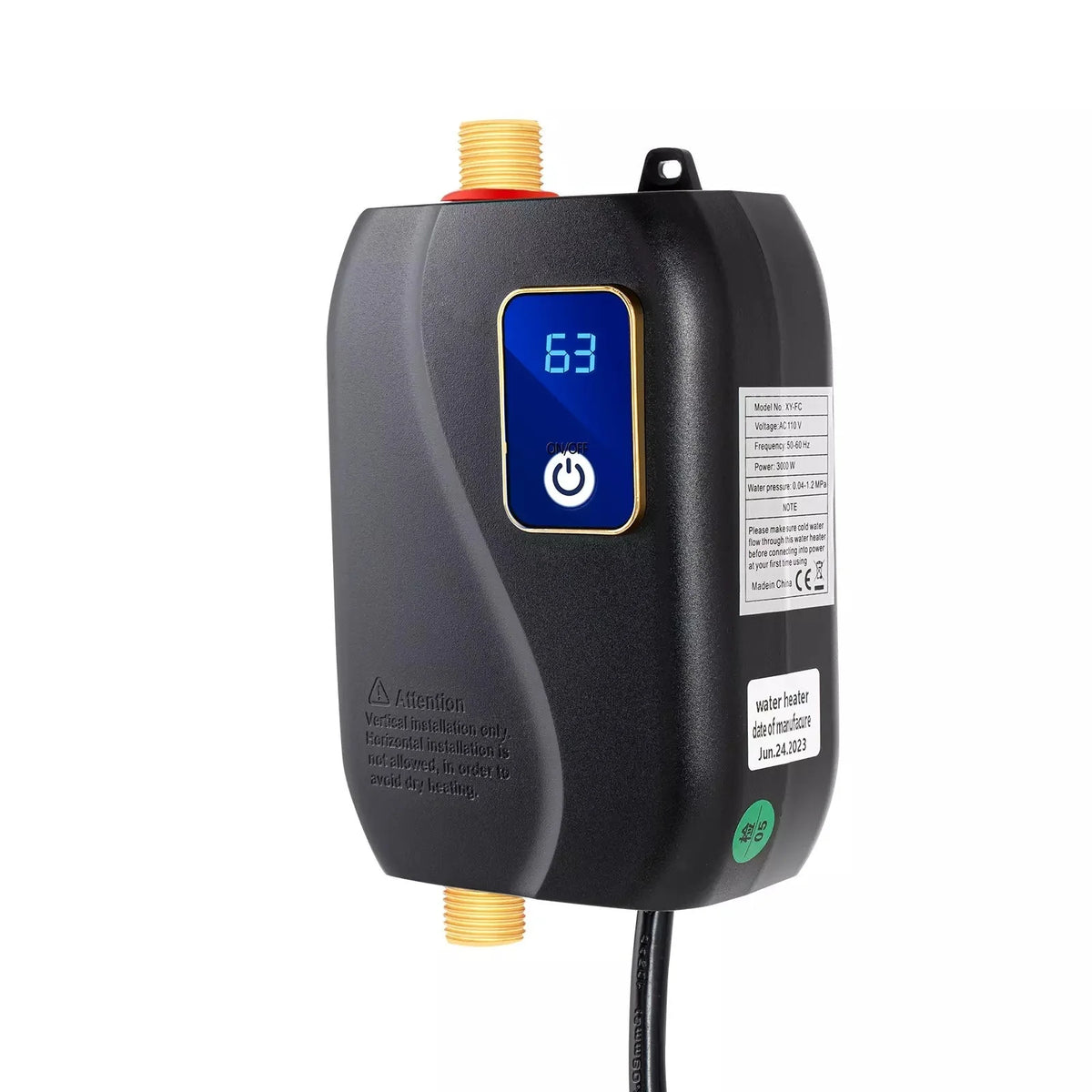 Tankless Electric Water Heater LED Temperature Display Compact Wall-Mounted