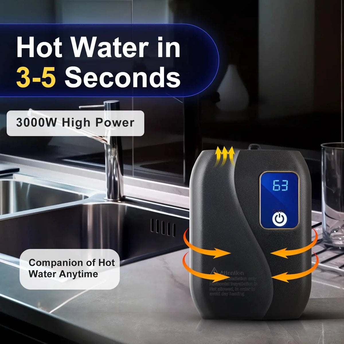 Tankless Electric Water Heater LED Temperature Display Compact Wall-Mounted