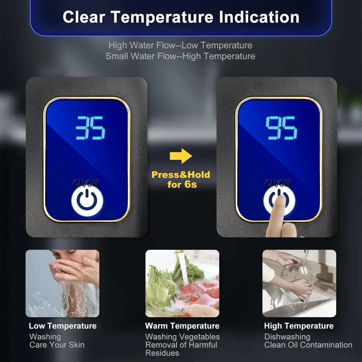 Tankless Electric Water Heater LED Temperature Display Compact Wall-Mounted