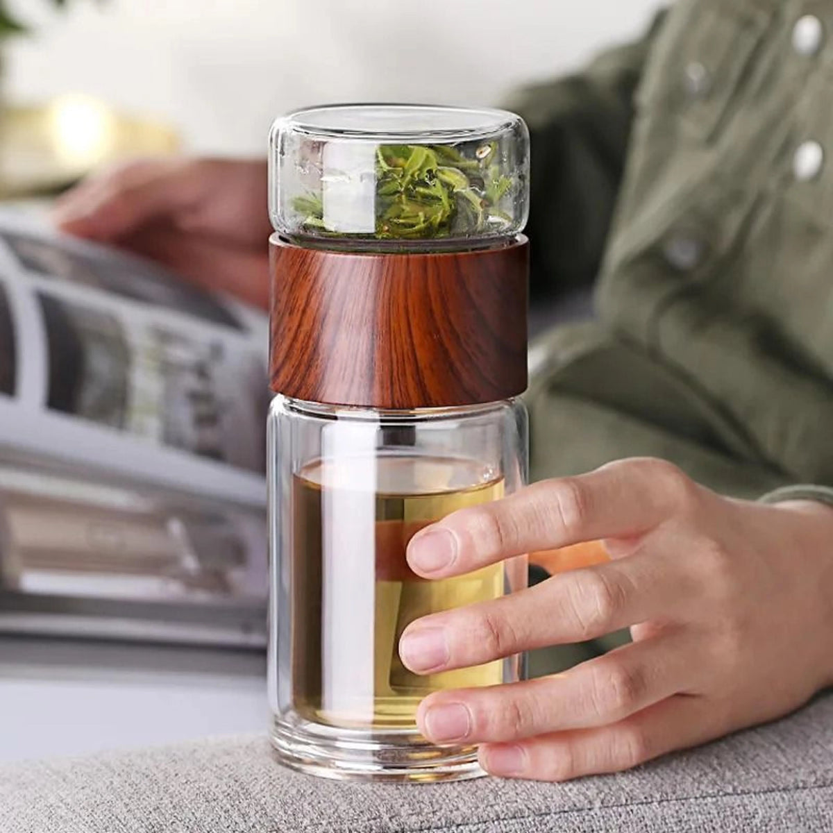 Tea Infuser Bottle Double-Wall Glass Stainless Steel Filter