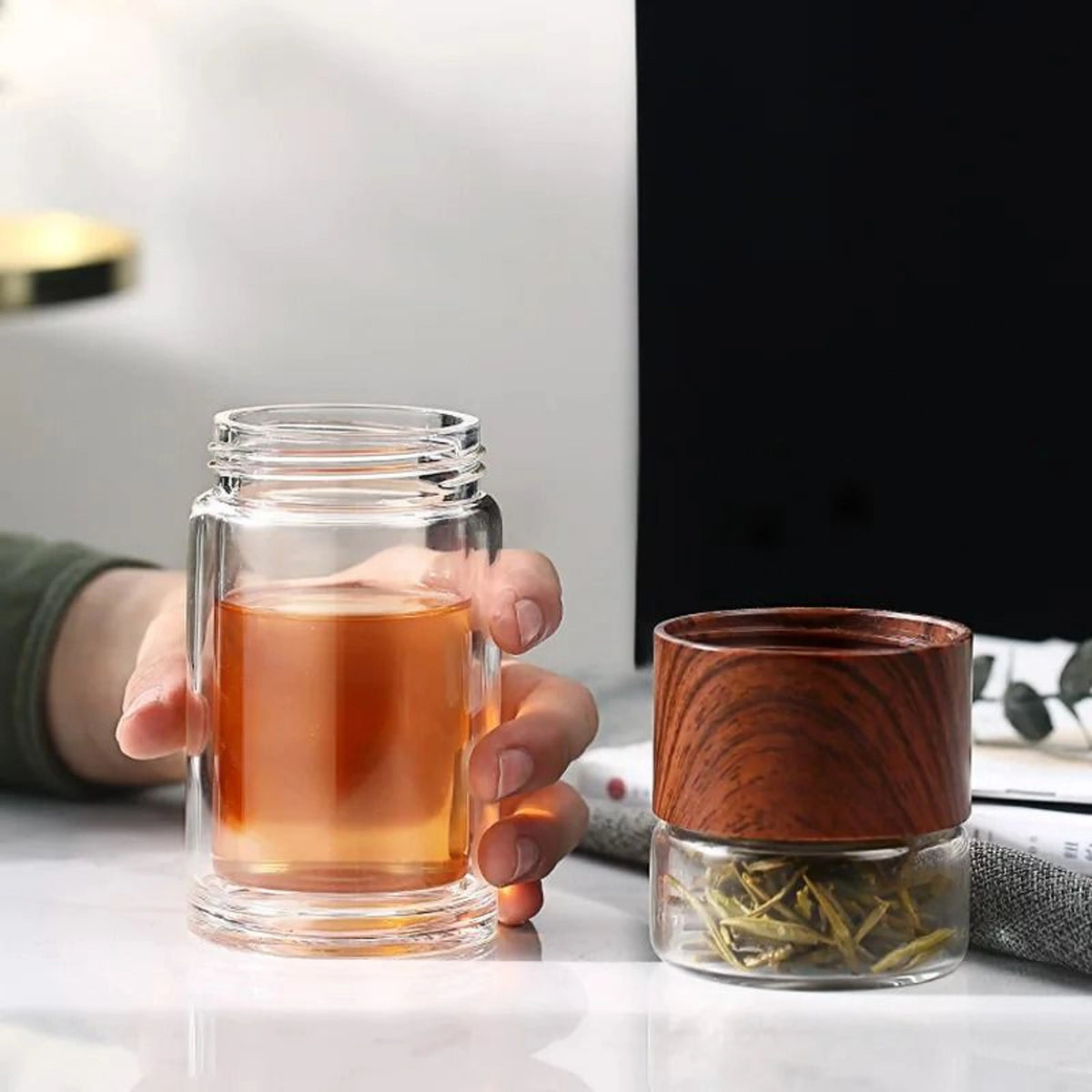 Tea Infuser Bottle Double-Wall Glass Stainless Steel Filter