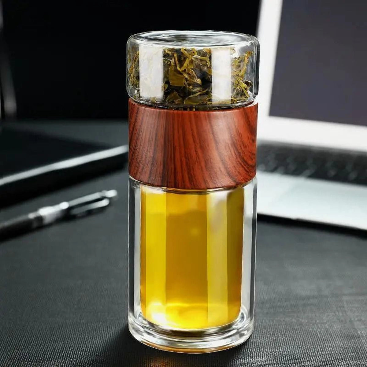 Tea Infuser Bottle Double-Wall Glass Stainless Steel Filter