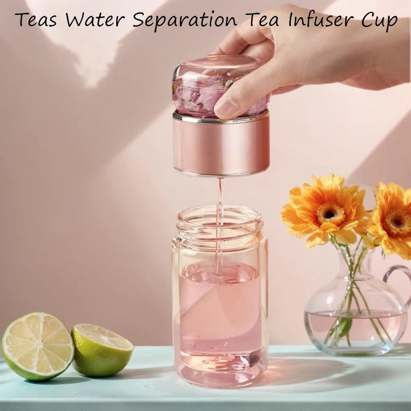 Tea Infuser Bottle Double-Wall Glass Tilt-Activated Filter Separation