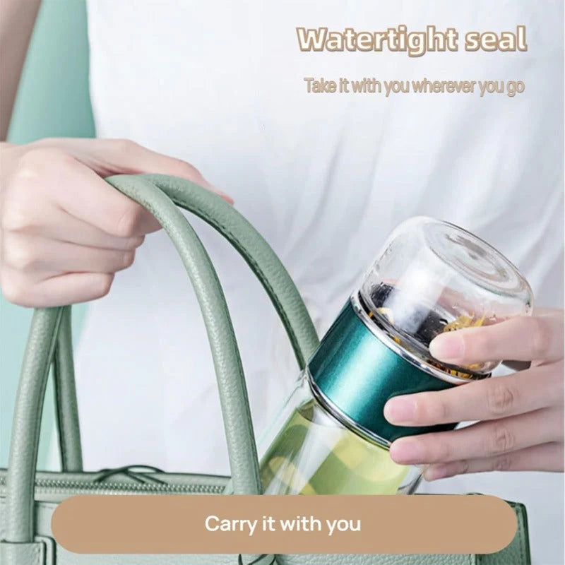 Tea Infuser Bottle Double-Wall Glass Tilt-Activated Filter Separation